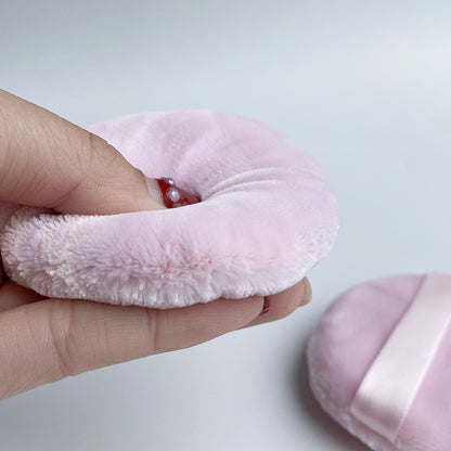 Pink Loose Powder Puff, 2.16 Inch /2.95 inch- Powder Puff for Body Powder, Ultra Soft Velour Body Puff with Ribbon