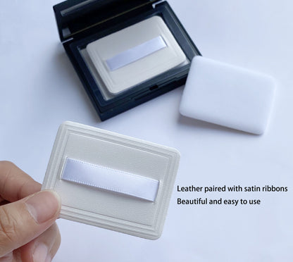 Soft Faux Leather Powder Puff ，rectangle pressed Powder puff with Ribbon，white 4 pcs